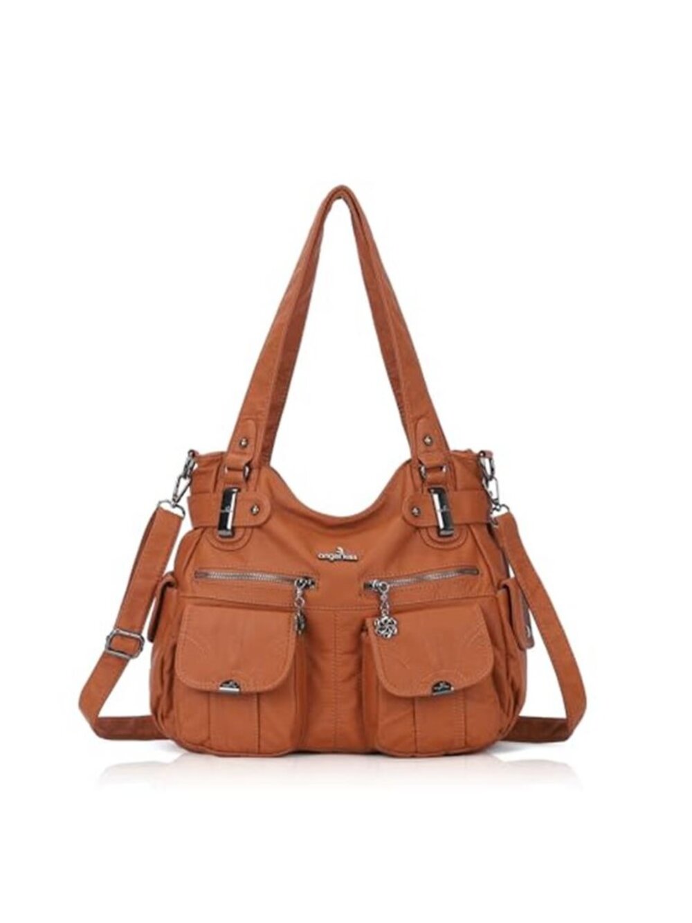 Womens Faux Leather Shoulder Bag Crossbody Tote Purse Multi Pocket Zip Handbag